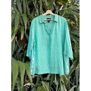 Tahari Linen Tunic Top Womens 2X Oversized Lightweight Beachy Lagenlook Coastal